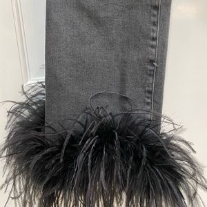Veronica beard black/grey denim skinny jeans with feather bottoms